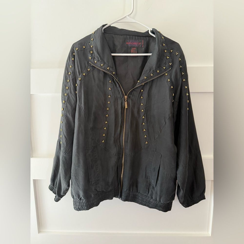 Studded Black Jacket 100% Silk - Picture 1 of 4
